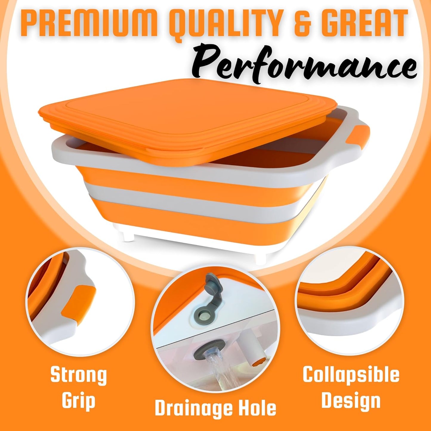 BBQ Prep Tub XL Size with 2 Meat Shredder Claws, Collapsible Cutting Board, and Drip Easy Lid