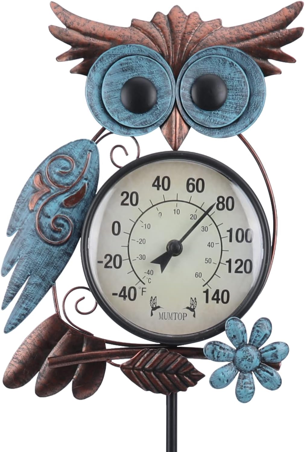 42" Metal Owl Outdoor Thermometer – Garden Stake or Wall-Mount Thermometer for Patio, Yard & Garden