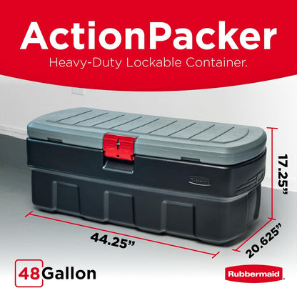 48-Gallon Black Action Packer Lockable Storage Box - Indoor/Outdoor Container