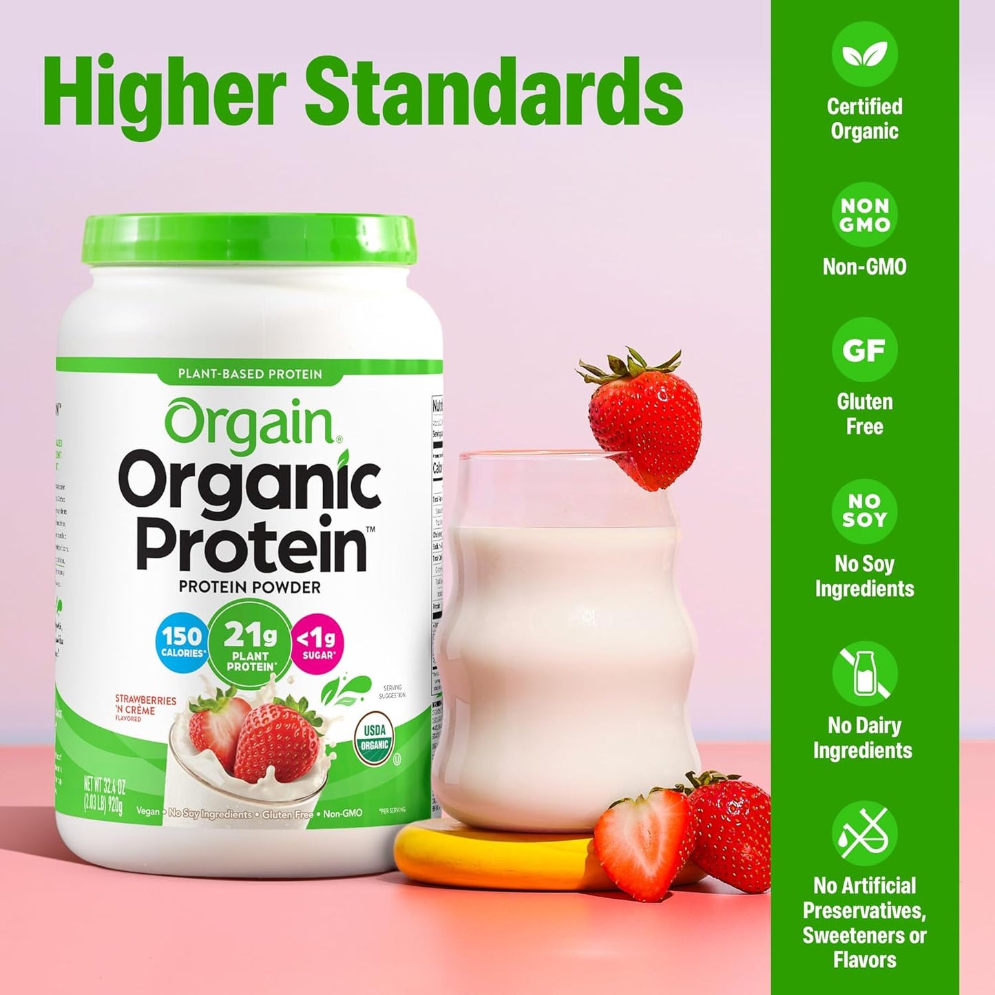 Orgain Organic Vegan Protein Powder – Strawberries & Cream, 21g Plant Protein