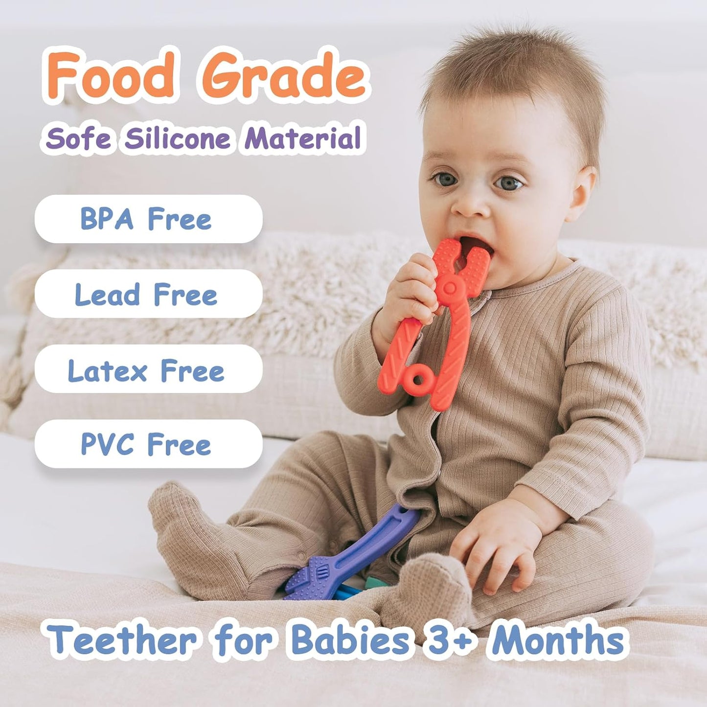Baby Silicone Teething Toy Set – 4-Piece BPA-Free Chew Tools for Infants (3+ Months)
