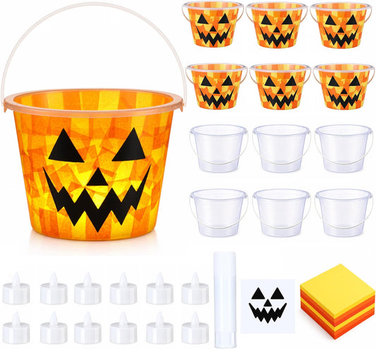 12-Set Halloween Jack-O'-Lantern Candy Basket Craft Kit – DIY Pumpkin Arts & Crafts Activity for Kids