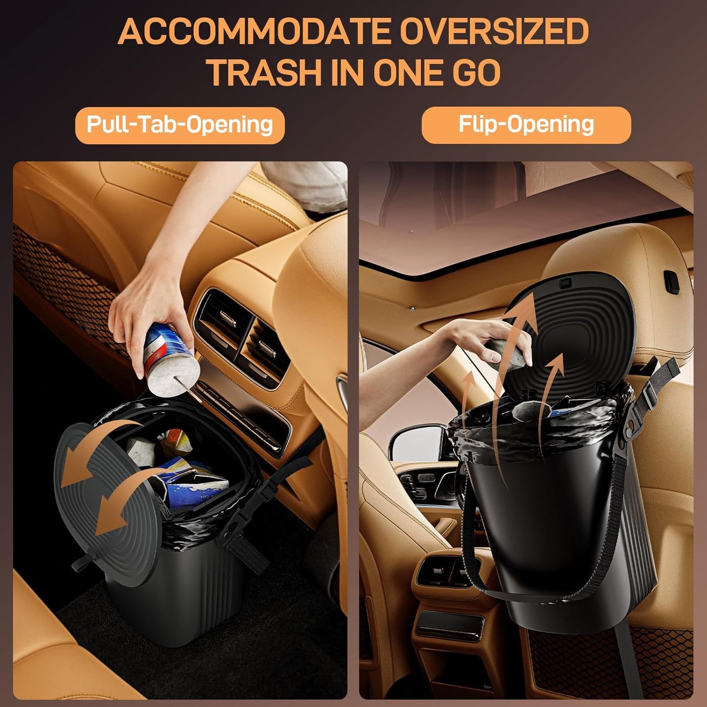 Leakproof Silicone Car Trash Can with Lid – 2 Gallon Vehicle Garbage Bin for Sedan, SUV, Van & Truck – Black