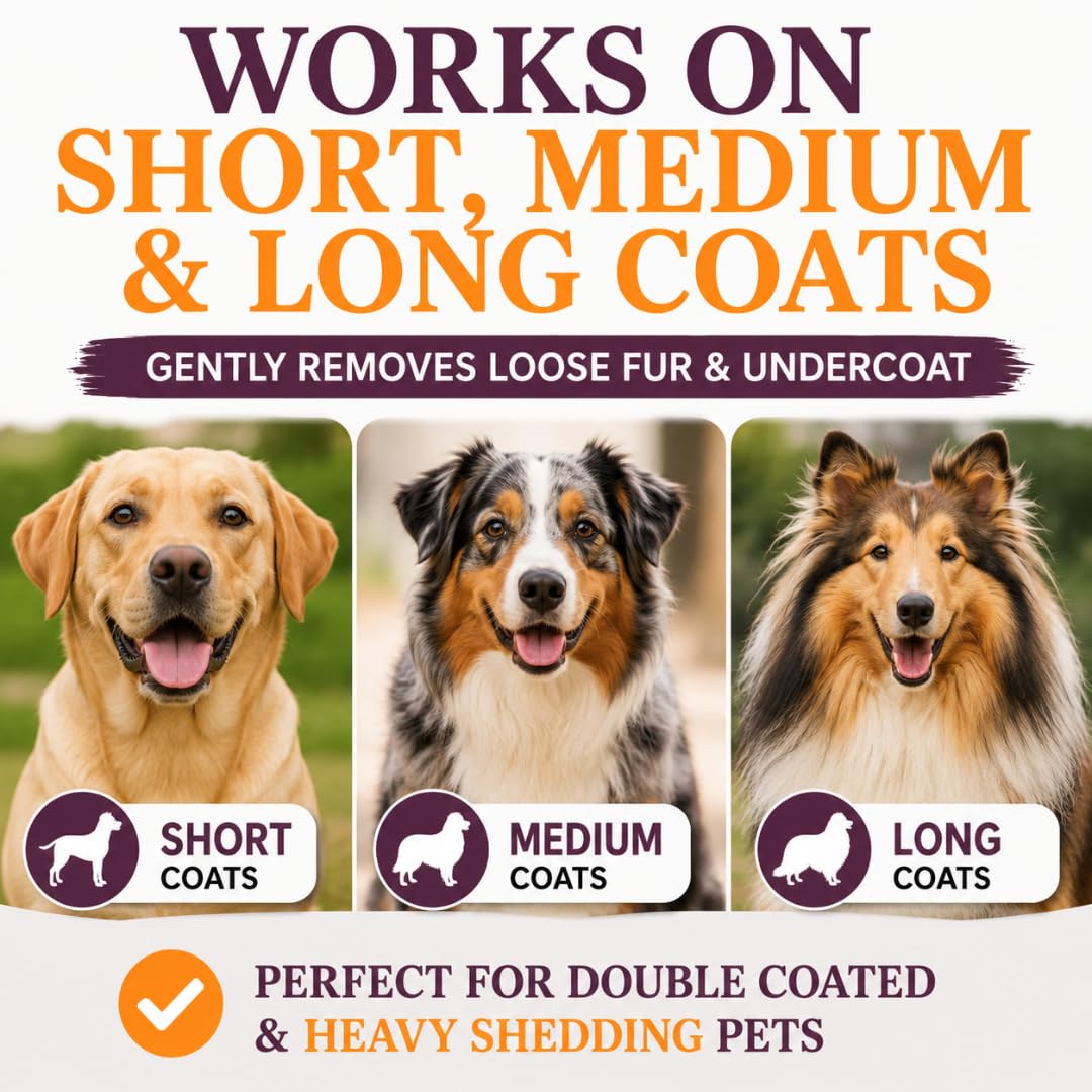 Patented 5" Deshedding Dog Brush – Pet Hair Remover for Short, Medium & Long Coats – Made in USA