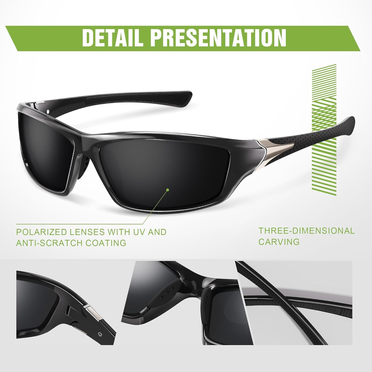 3-Pack Polarized Sports Sunglasses for Men – Wraparound UV Protection for Cycling, Fishing & Driving