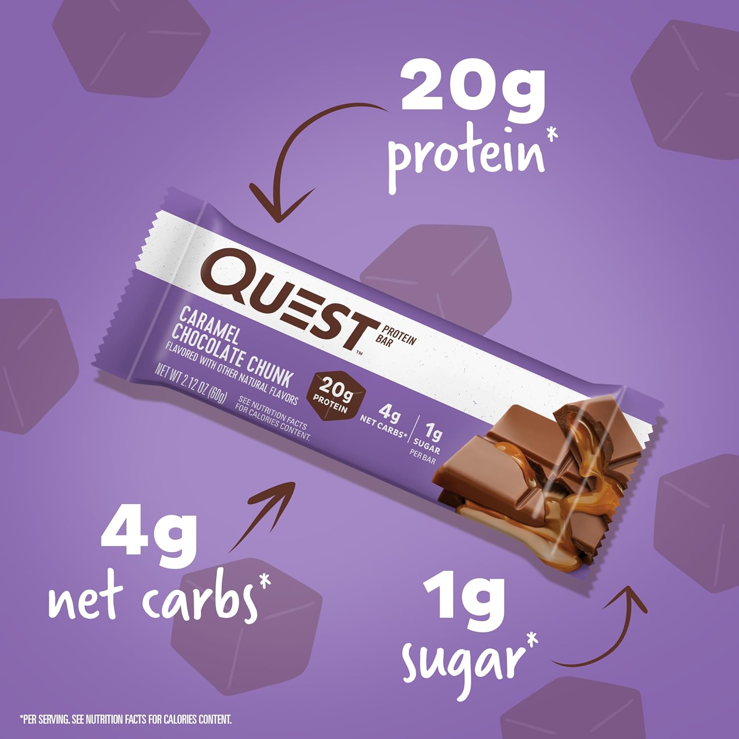 12-Count Quest Nutrition Caramel Chocolate Chunk Bars – 20g Protein, 1g Sugar, Keto Friendly