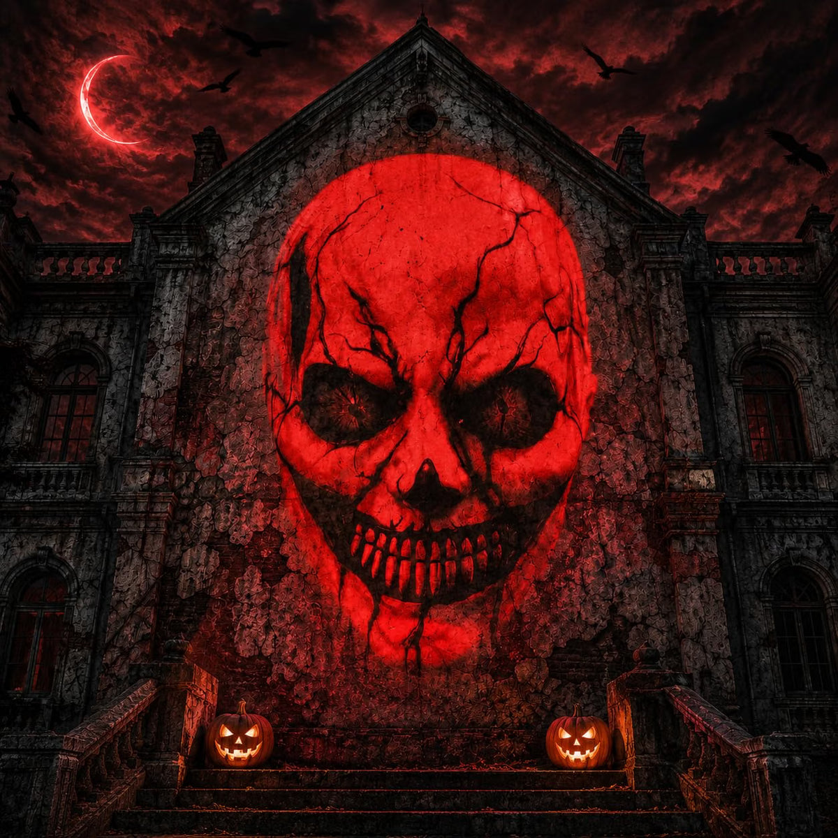 12-in-1 Halloween Projector – 3D Dynamic HD Skull, Spider, Pumpkin & Witch Cauldron Lights for Windows, Garage Doors & Outdoor Décor