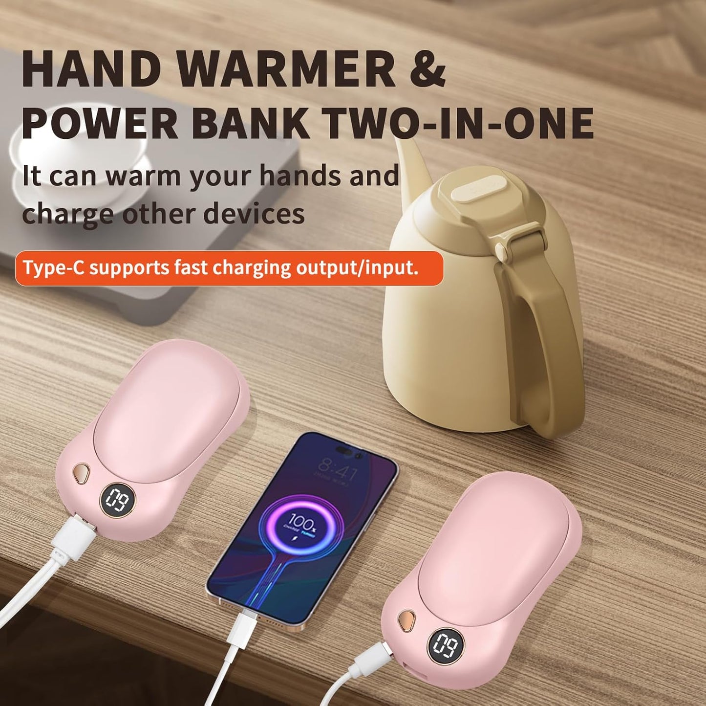 Rechargeable Hand Warmers (2-Pack) – 10,000mAh Electric Pocket Heaters with LED & 3 Heat Levels