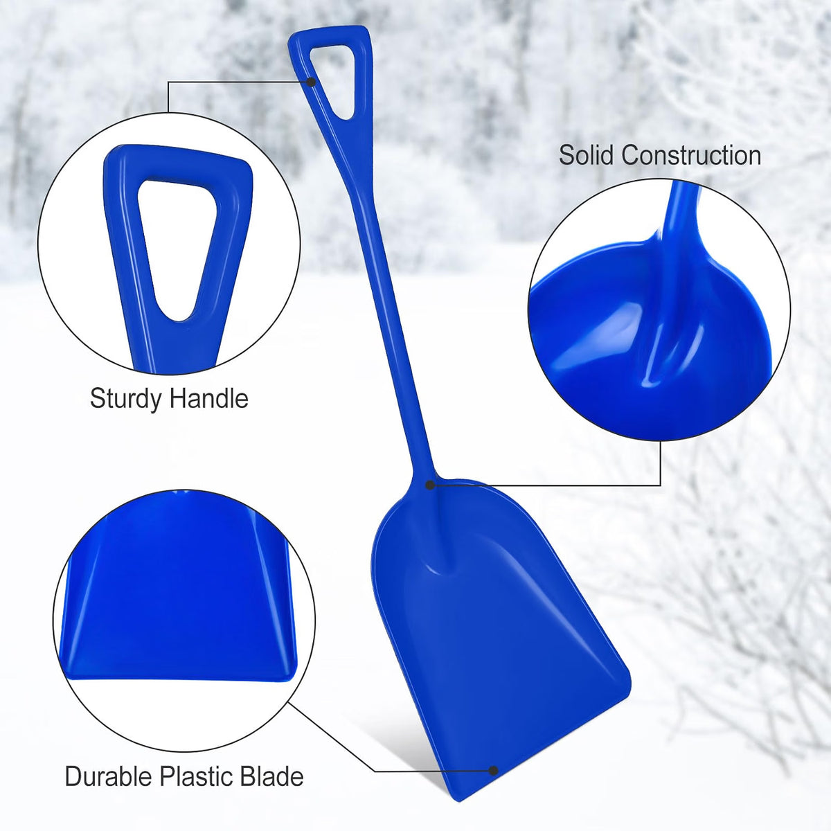 3-Piece Large Plastic Snow Shovel Set – Multicolor Heavy-Duty Scoop Shovels for Winter Snow Removal