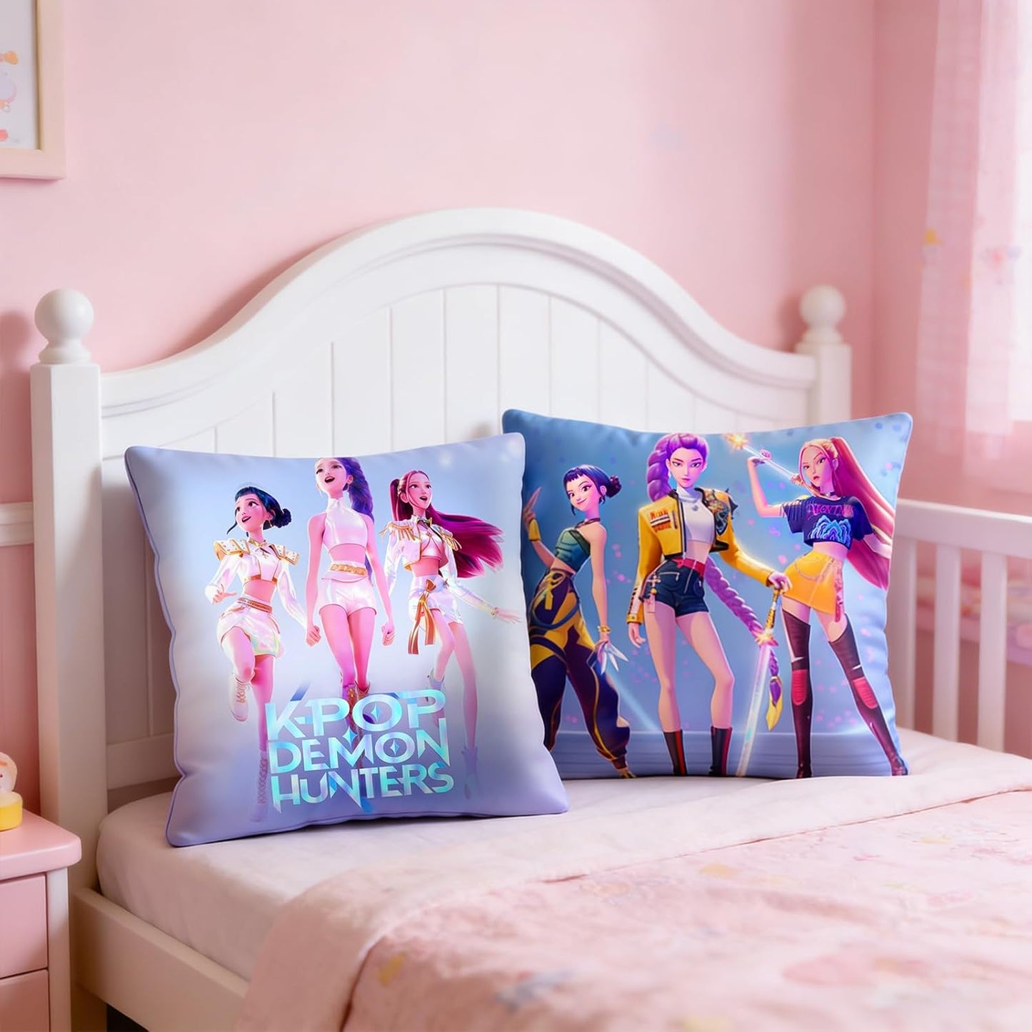 Demon Hunters Pillow Covers (2 Pack) – 18" x 18" Kpop-Themed Decorative Pillowcases with 2 Designs for Bedroom & Fans