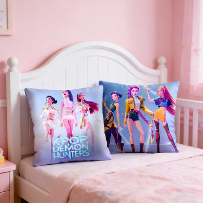 Demon Hunters Pillow Covers (2 Pack) – 18" x 18" Kpop-Themed Decorative Pillowcases with 2 Designs for Bedroom & Fans