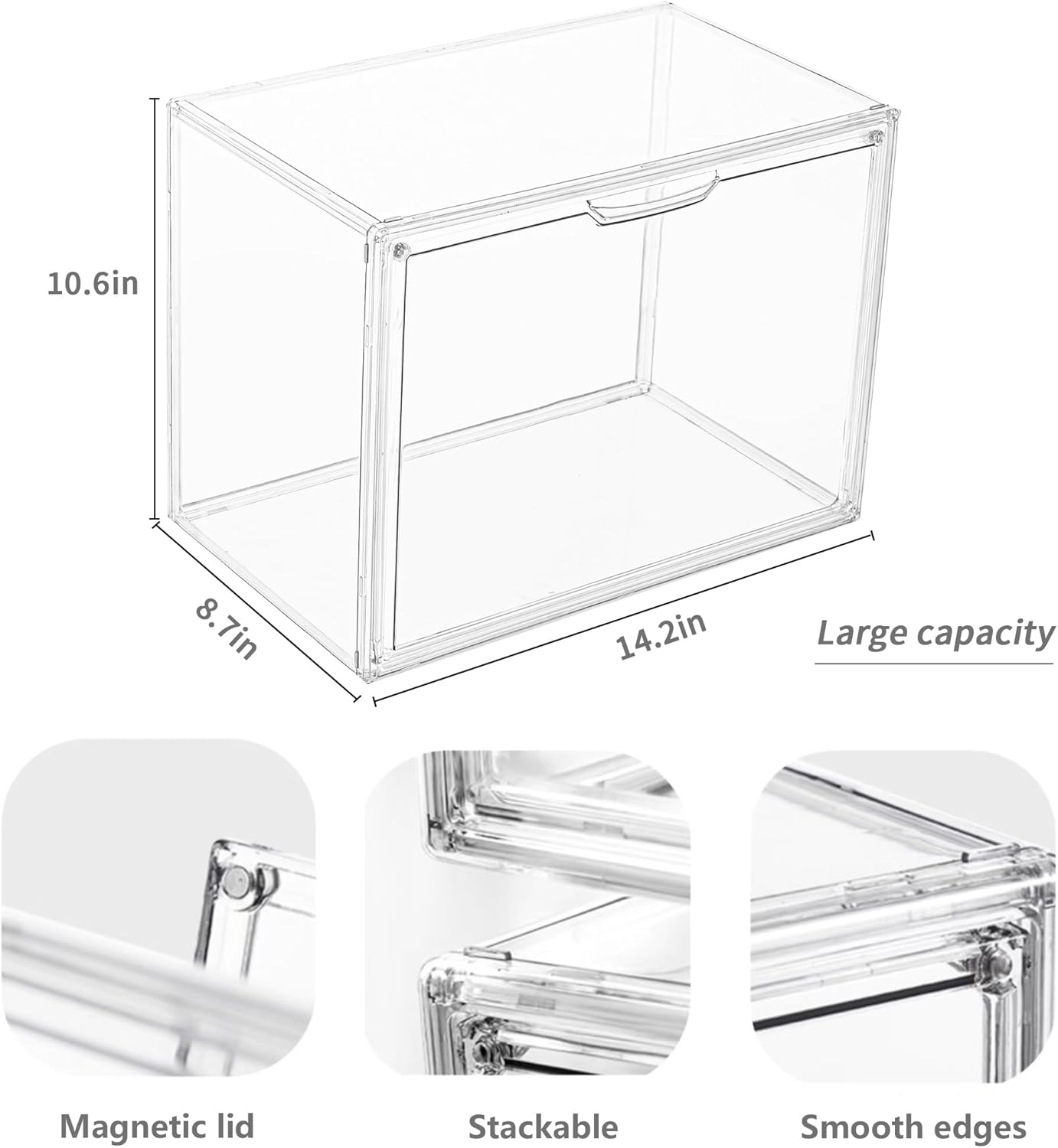 X-Large Clear Acrylic Display Case with Magnetic Lid - Stackable Storage for Collectibles