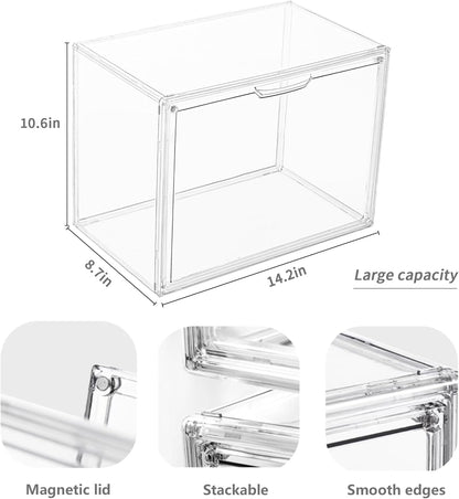 X-Large Clear Acrylic Display Case with Magnetic Lid - Stackable Storage for Collectibles