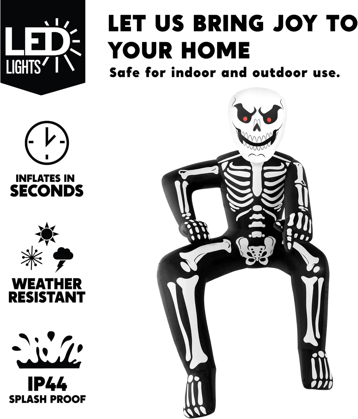 8.5 FT Halloween Inflatable Rooftop Skeleton – LED Light-Up Blow-Up Decoration for Outdoor Yard, Garden, Porch & Patio