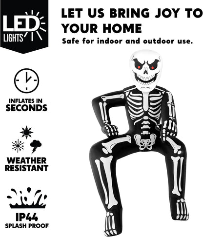 8.5 FT Halloween Inflatable Rooftop Skeleton – LED Light-Up Blow-Up Decoration for Outdoor Yard, Garden, Porch & Patio