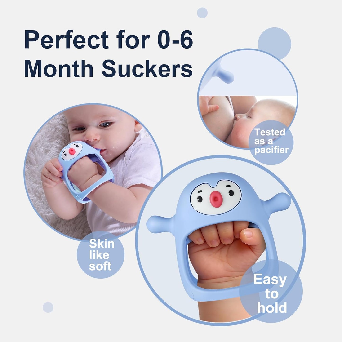 2-Pack Baby Teething Toys – Penguin Hand Teethers & Mittens for Pain Relief (Blue & Grey, 0–6 Months)