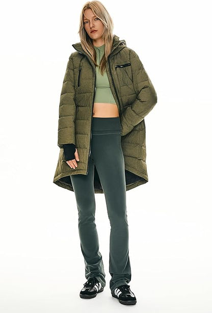 Women’s Long Winter Down Jacket – Warm Quilted Puffer Coat with Hood, Slim Fit