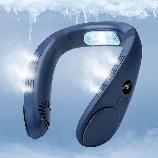 2-in-1 Cooling Neck Fan – Portable Rechargeable Wearable Air Conditioner with 4400mAh Battery – Navy Blue