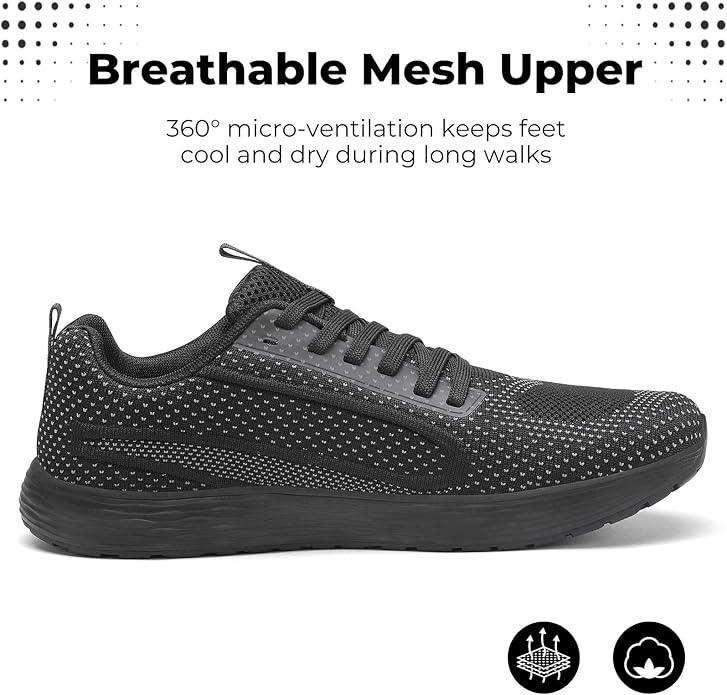 Men's Black Zero Drop Walking Shoes: Lightweight and Breathable with Wide Toe Box for Running, Tennis, and Gym