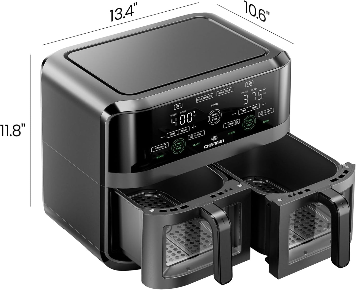 6 Quart Dual Basket Air Fryer Oven with Easy View Windows, Sync Finish