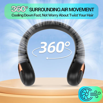 Portable Bladeless Neck Fan – 360° Airflow, Quiet USB Rechargeable Wearable Cooling Fan with 3 Speeds & 4000mAh Battery
