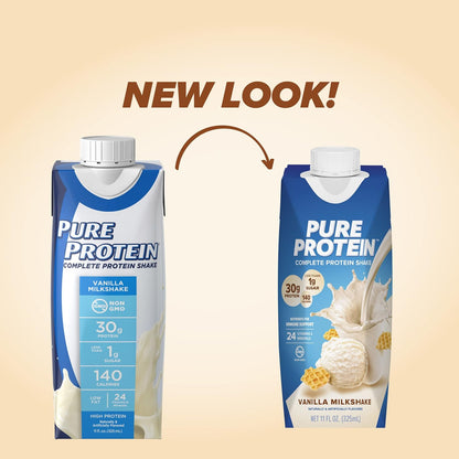 Pure Protein Vanilla Protein Shake – 30g Protein, Keto-Friendly, 11oz Bottles (12 Pack)