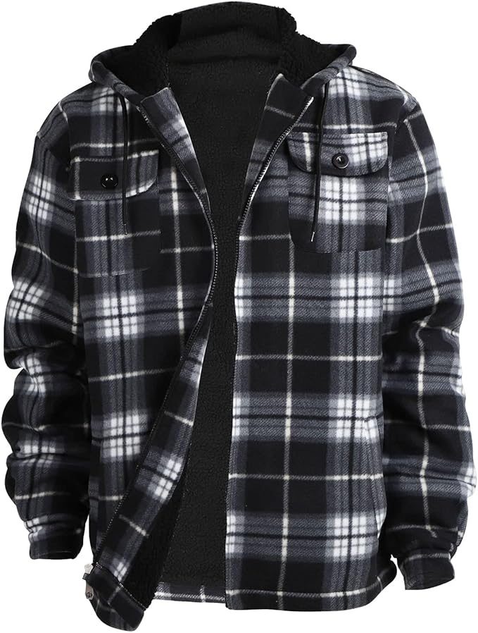Men’s Sherpa-Lined Plaid Flannel Jacket – Heavy Warm Fleece Coat (Big & Tall, S–5XL)