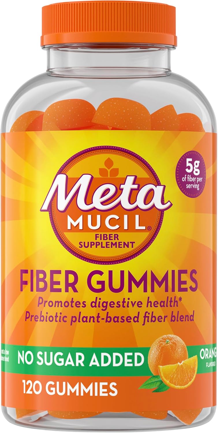 Fiber Gummies for Adults – No Sugar Added, 5g Prebiotic Plant-Based Fiber (Orange, 120 Count)