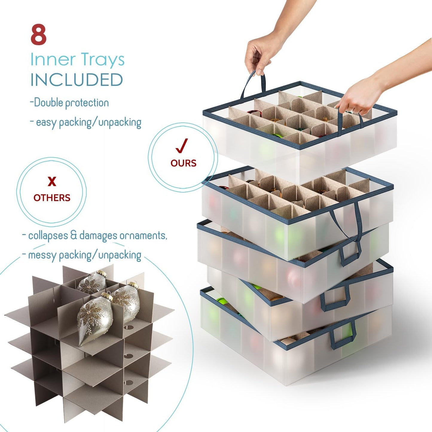 Large Christmas Ornament Storage Box for 128 Ornaments