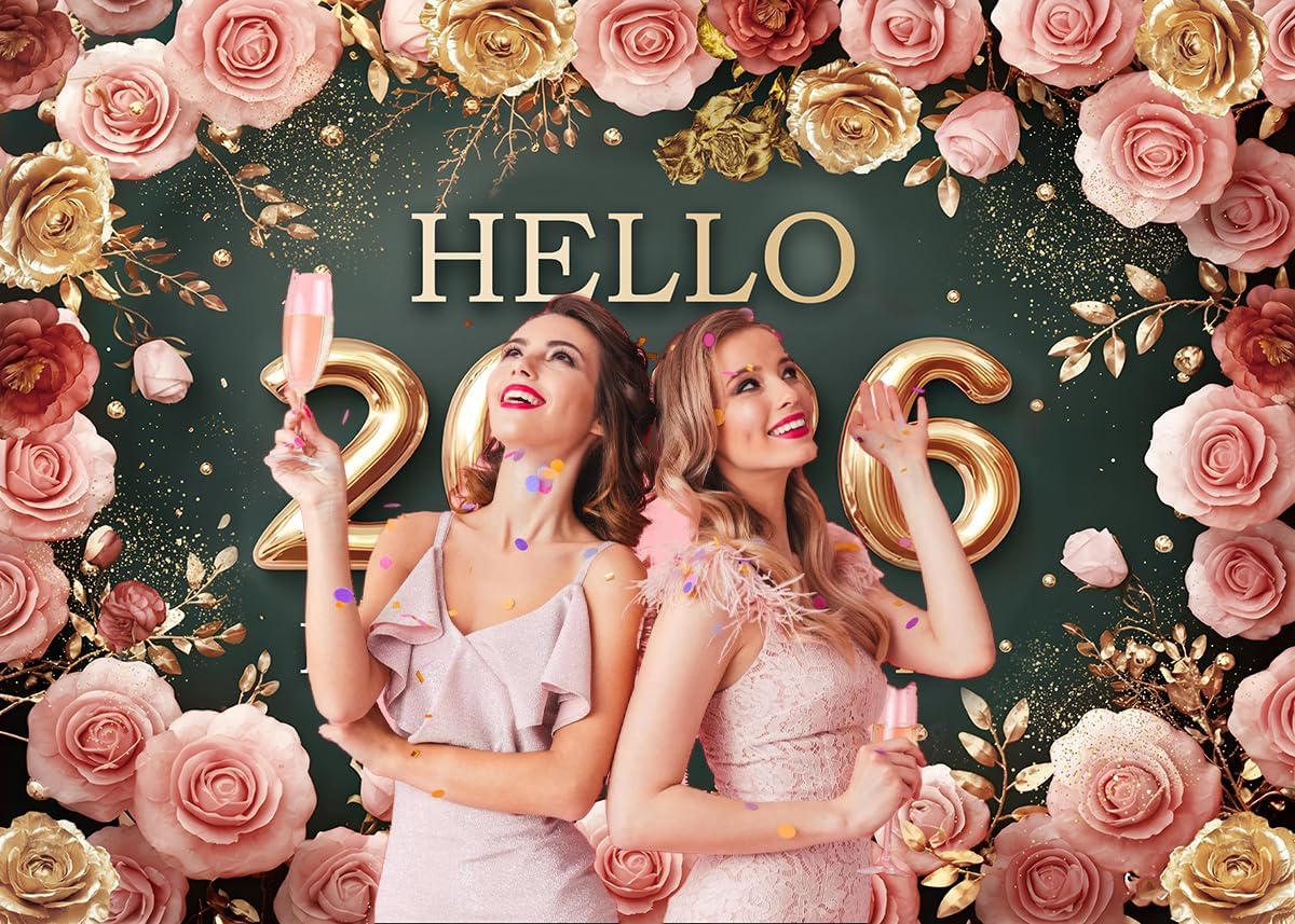Hello 2026 New Year Backdrop – 8x6 FT Photography Background for Party Décor