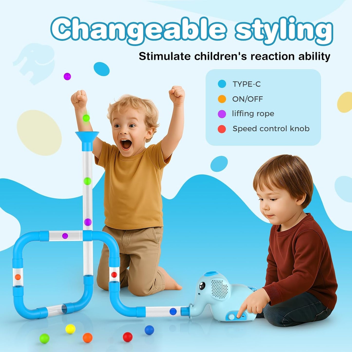 STEM Air-Powered Building Toy – Rechargeable Air Tubes & Turbine Set with 30 Foam Balls (Ages 3–8+)