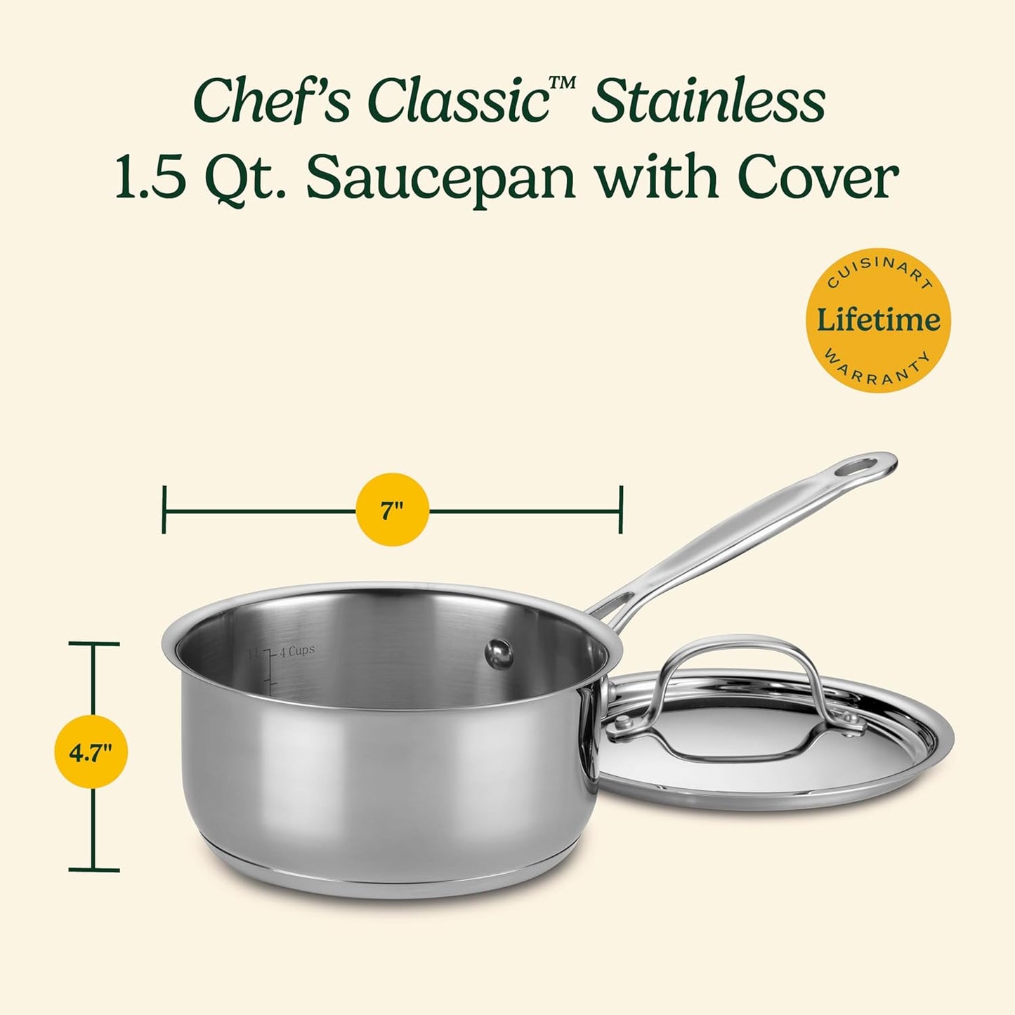 1.5-Quart Stainless Steel Saucepan with Cover – Chef’s Classic Collection