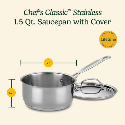 1.5-Quart Stainless Steel Saucepan with Cover – Chef’s Classic Collection