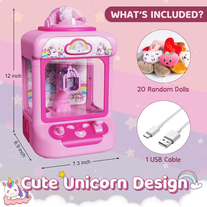 Claw Machine for Kids, Candy Grabber Prize Dispenser with Sound & 20 Mini Plush Toys