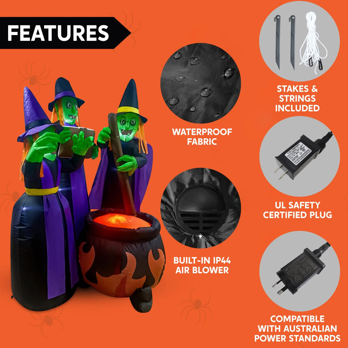 6 FT Halloween Inflatable Witches & Cauldron – Flame Light LED Blow-Up Decoration for Indoor & Outdoor Yard, Lawn & Party Décor