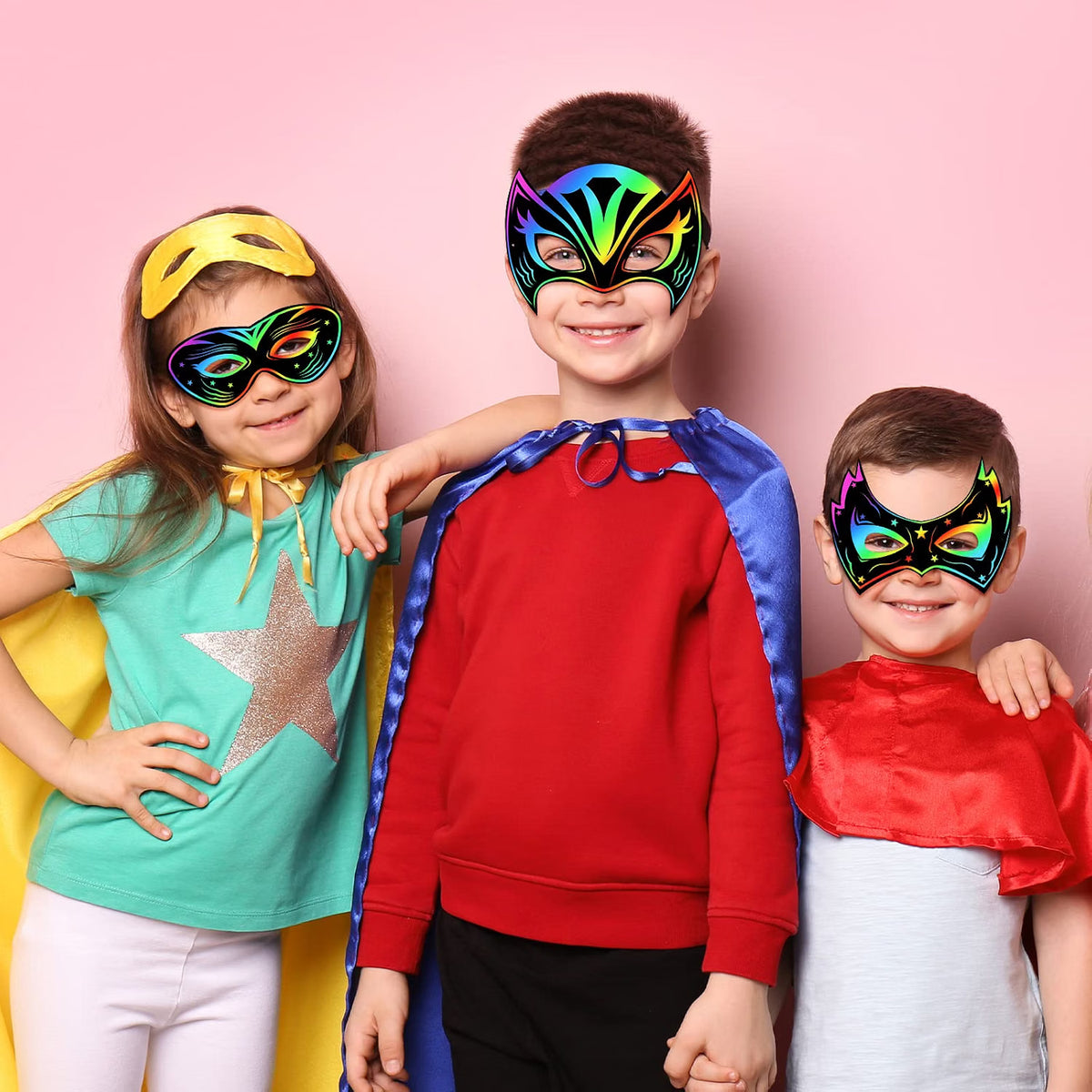 150-Piece Halloween Hero Scratch Masks for Kids – Classic DIY Art Craft Kit & Party Favors