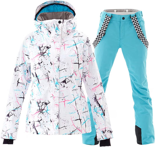 Women’s Ski Jacket & Pants Set – Windproof Waterproof Insulated Snowboarding Snowsuit, Blue, Size Medium