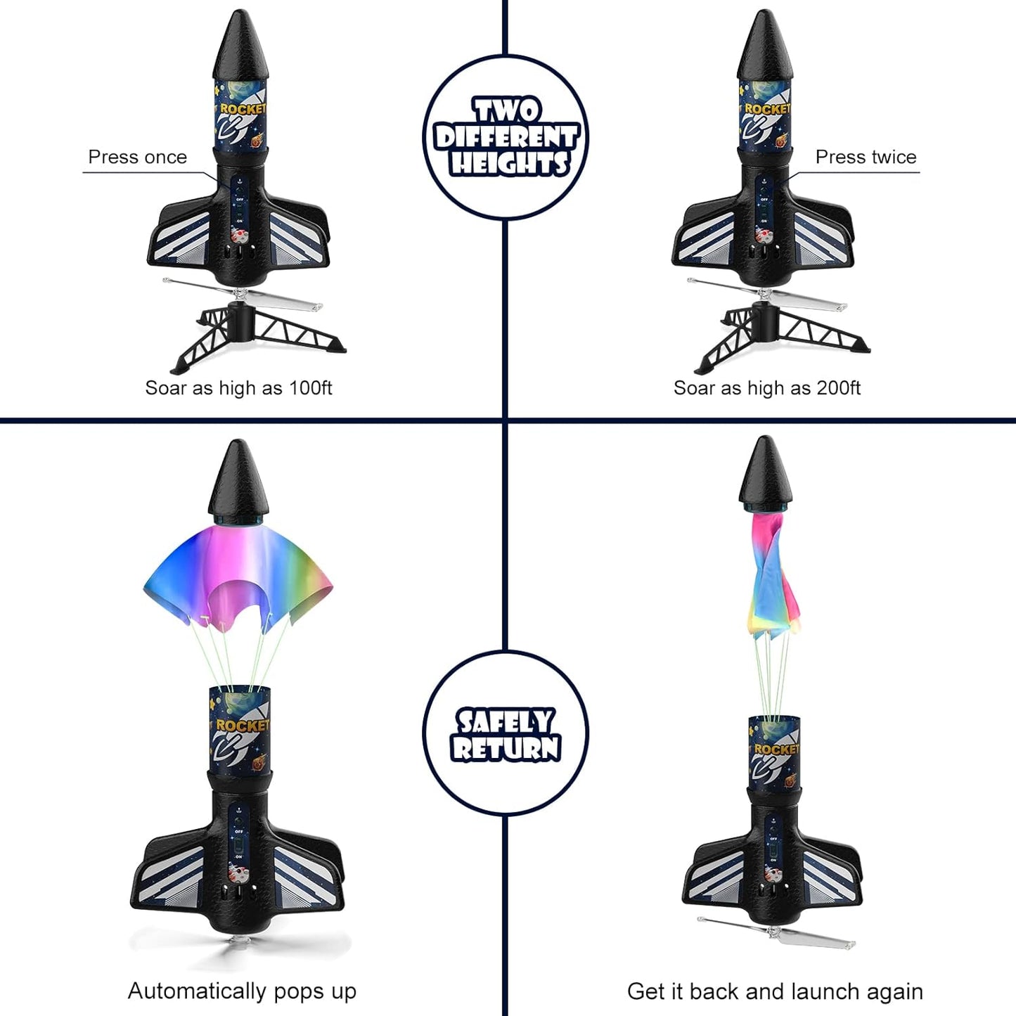 Motorized Air Rocket Launcher for Kids – Self-Launching Rockets with Parachute, Flies Up to 200 ft (Ages 8–12)