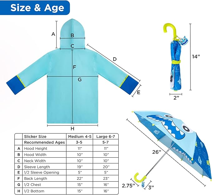 Kids Umbrella & Rain Coats Set for Girls and Boys