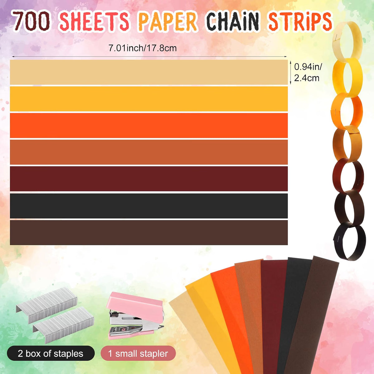 574 FT Fall Paper Chain Garland & Crepe Streamers – Autumn Party Decorations for Thanksgiving & Harvest Events