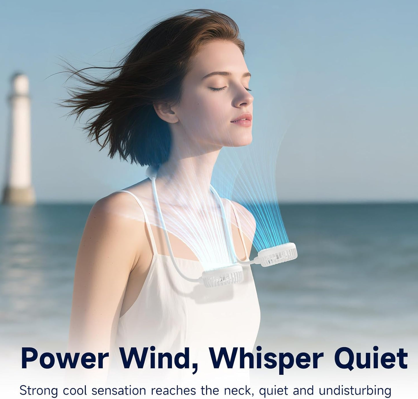 HandFan Rechargeable Neck Fan – 5000mAh Portable Fan with 6 Speeds & Flexible 360° Neck – White