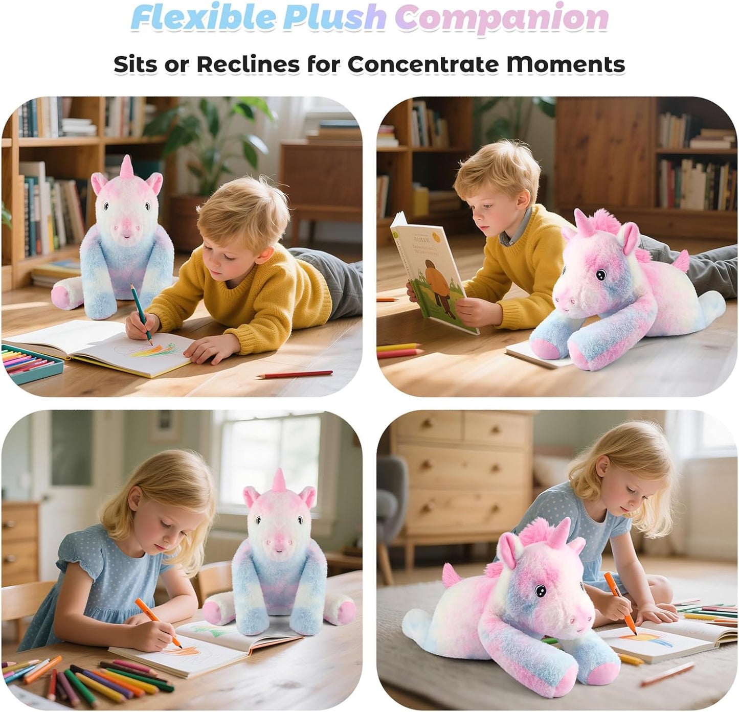 23" Weighted Unicorn Plush – 4.5 lb Adjustable Sitting/Laying Stuffed Animal with Removable Ceramsite Bag