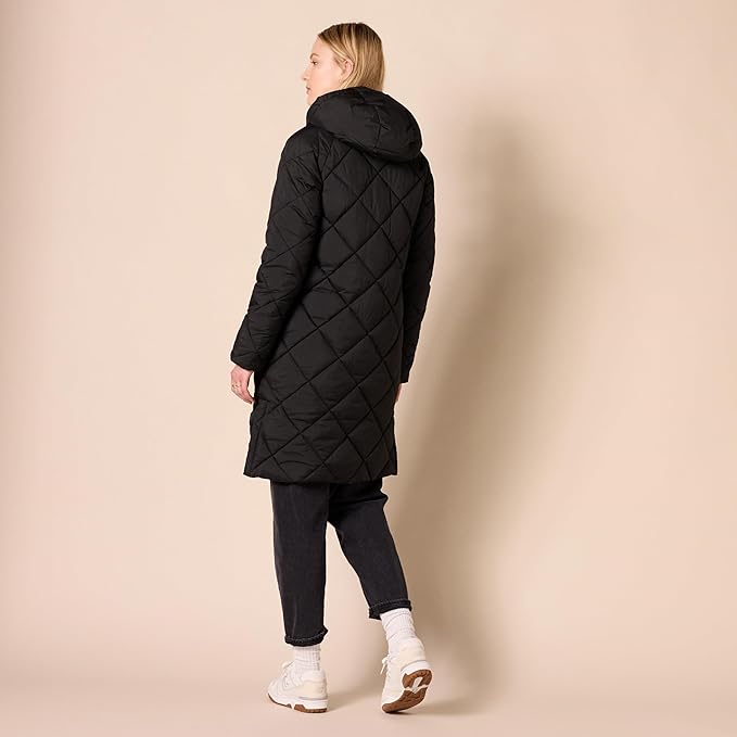 Women’s Heavyweight Puffer Jacket – Diamond Quilted Knee-Length Winter Coat