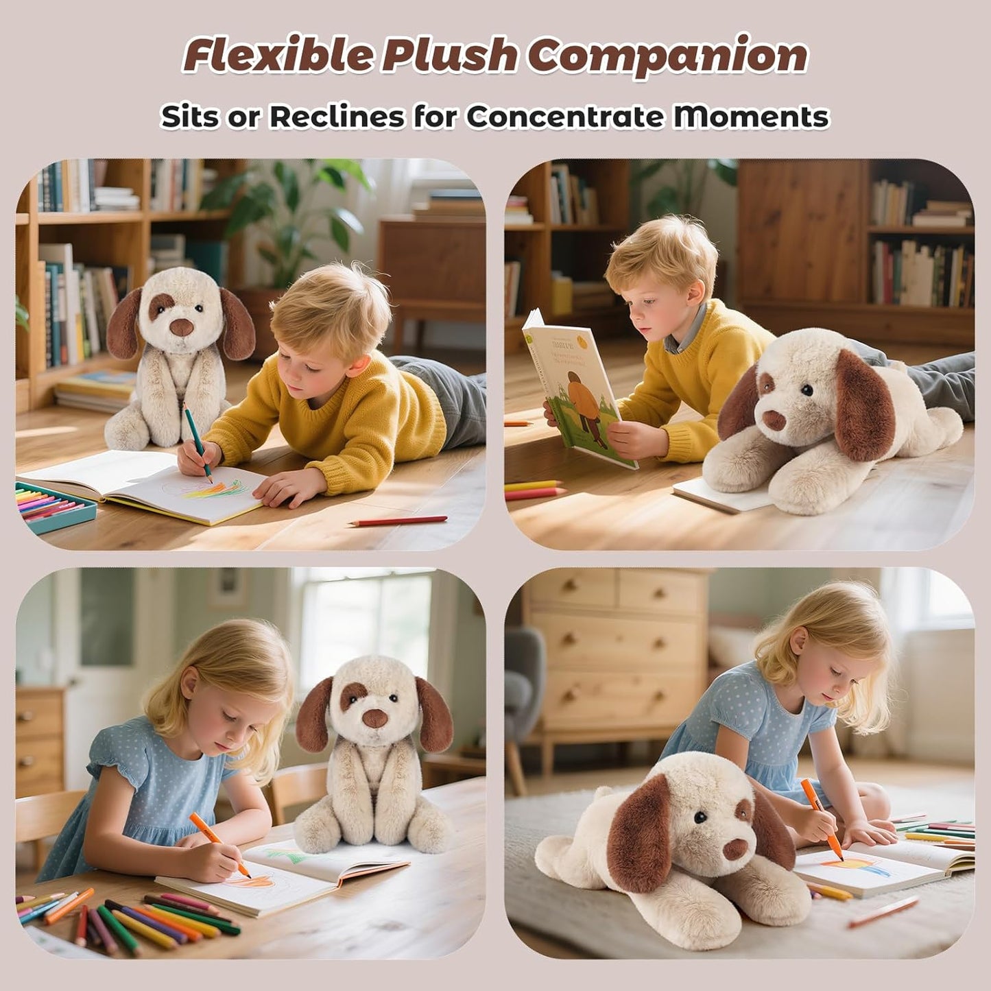 24" Weighted Dog Plush – 4.5 lb Adjustable Sitting/Laying Stuffed Animal with Removable Ceramsite Bag