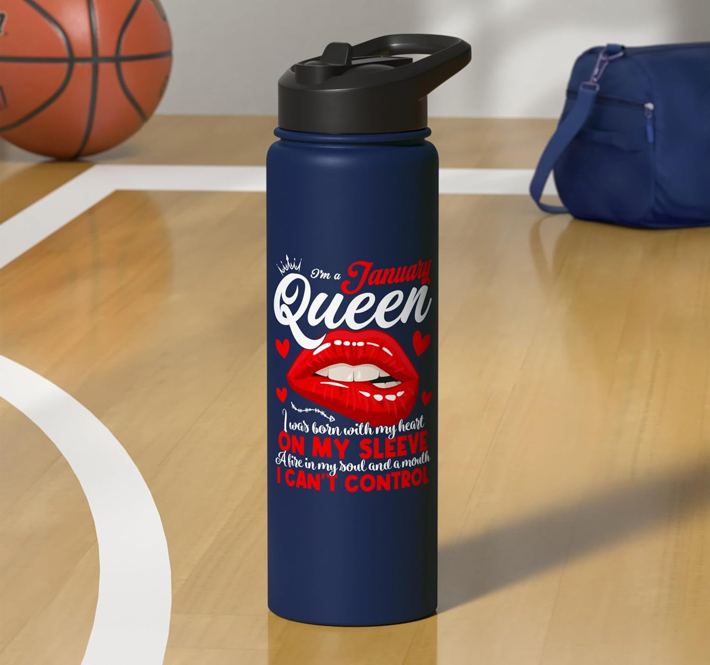 A Queen Was Born in January – Insulated Stainless Steel Water Bottle, Navy Blue
