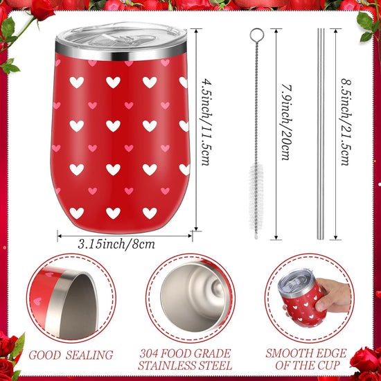 12 oz Heart Print Tumbler Cups and Heart Socks Stainless Steel with Lids Straw Brush Socks