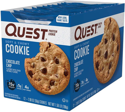Quest Nutrition Chocolate Chip Protein Cookies – 12 Count | 15g Protein, 1g Sugar, 2g Net Carbs, Keto-Friendly