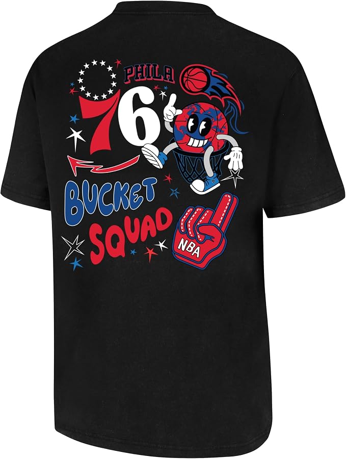 Philadelphia 76ers Official NBA Buckie Graphic T-Shirt – Men's Black Basketball Fan Tee, Medium