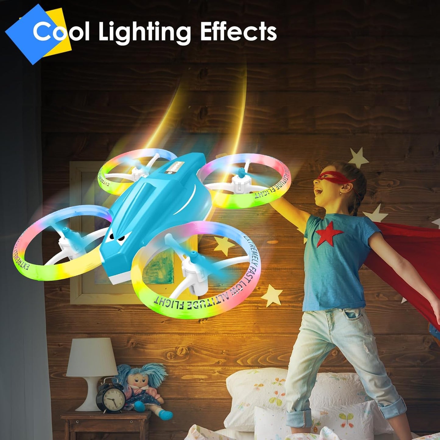 Mini LED Drone for Kids – Indoor RC Drone with 360° Flips, 2 Batteries & One-Key Takeoff (Light Blue)