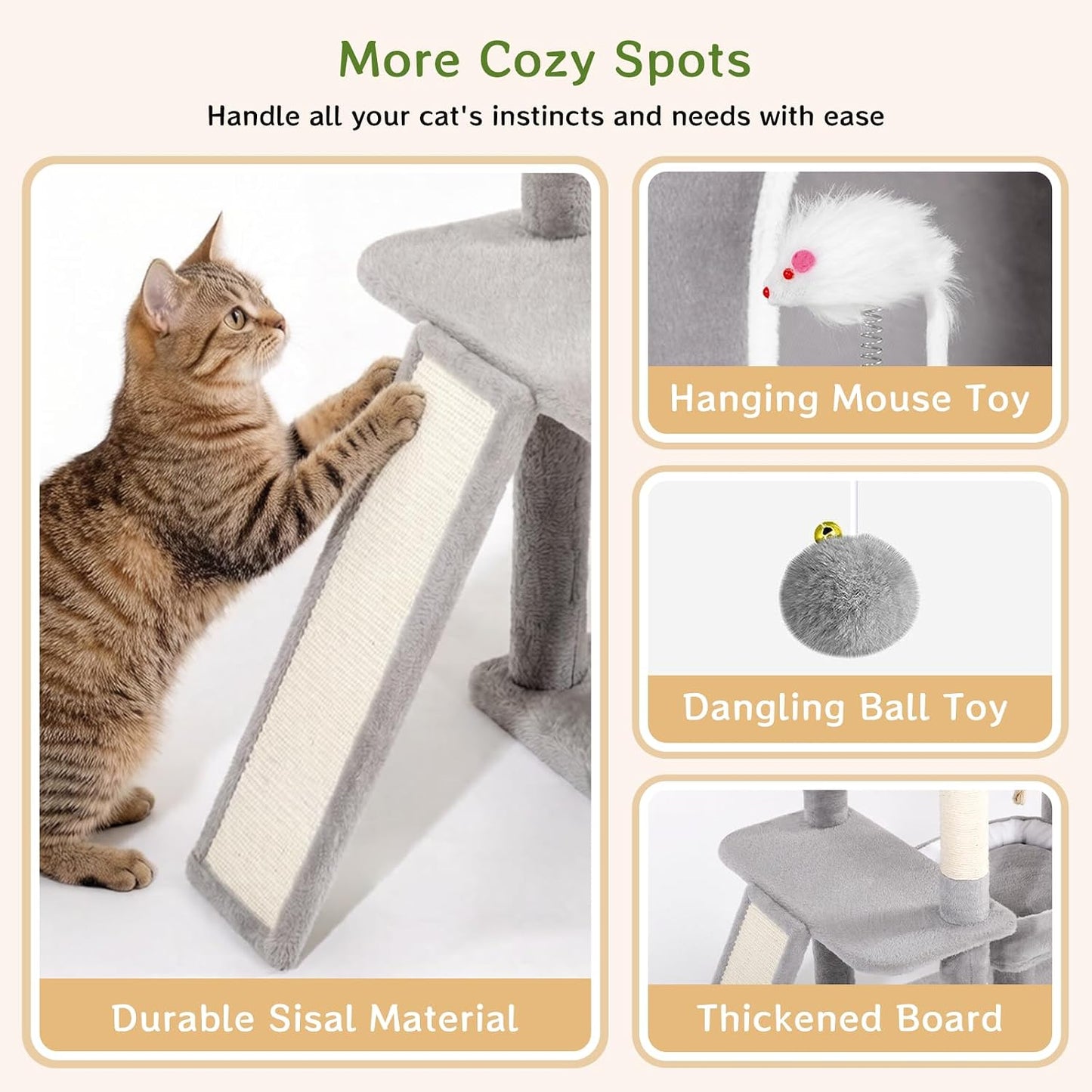 Multi-Level Cat Tree – Large Cat Tower with Scratching Posts, Condo, Perches & Hammock